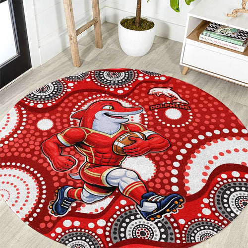 Dolphins Round Carpet Aboriginal Dot Pattern - Rugby Mascot Heritage Pride