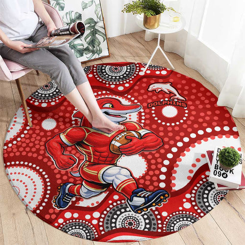 Dolphins Round Carpet Aboriginal Dot Pattern - Rugby Mascot Heritage Pride