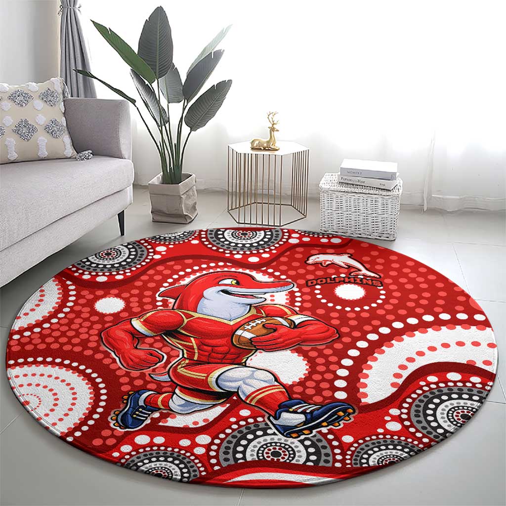 Dolphins Round Carpet Aboriginal Dot Pattern - Rugby Mascot Heritage Pride