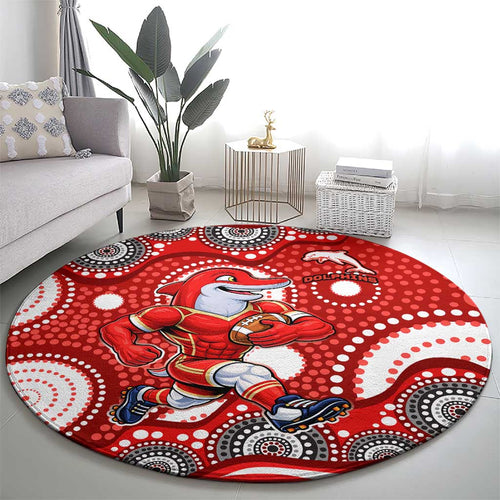 Dolphins Round Carpet Aboriginal Dot Pattern - Rugby Mascot Heritage Pride