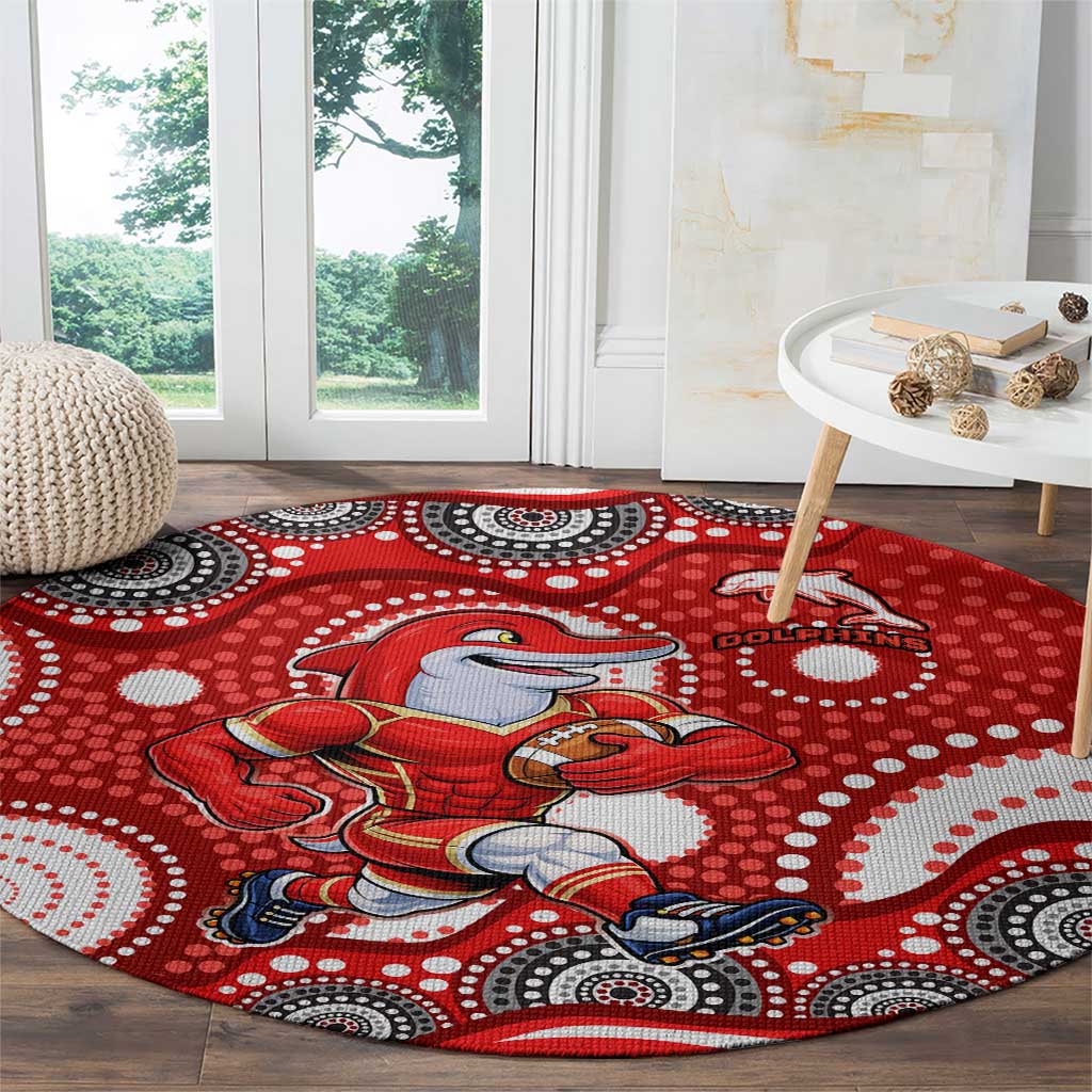 Dolphins Round Carpet Aboriginal Dot Pattern - Rugby Mascot Heritage Pride