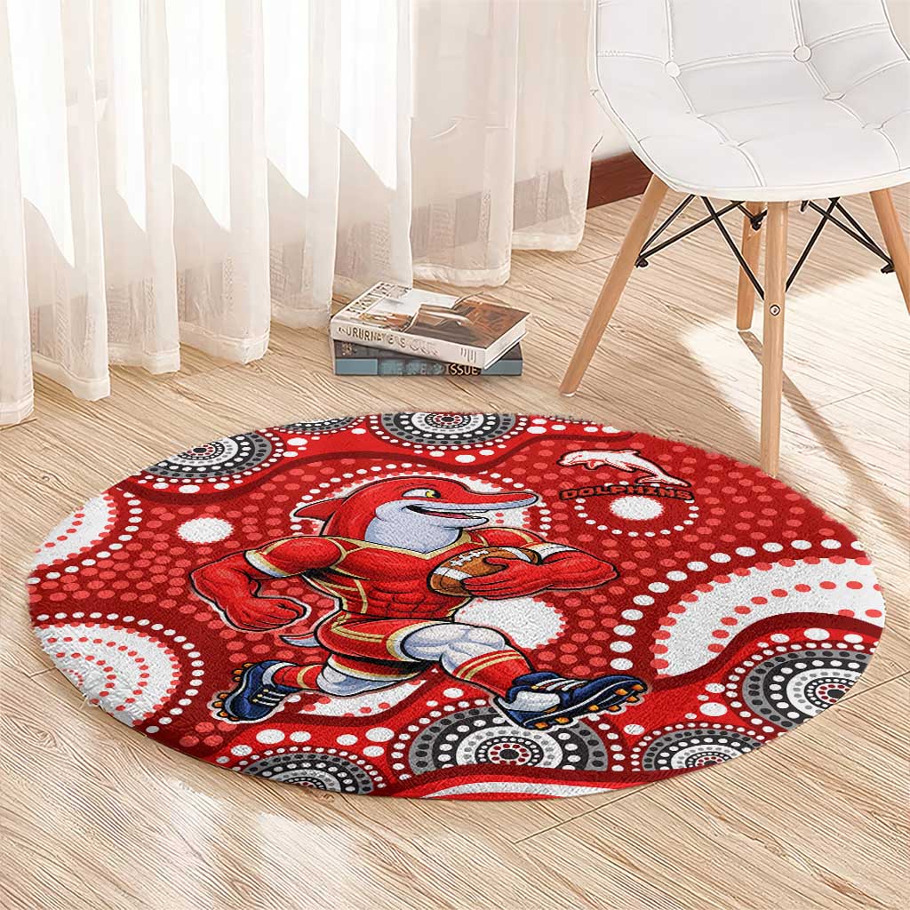 Dolphins Round Carpet Aboriginal Dot Pattern - Rugby Mascot Heritage Pride