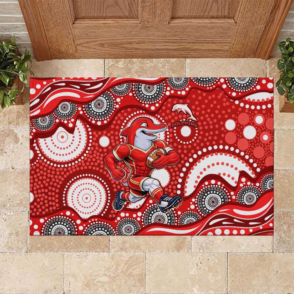 Dolphins Rubber Doormat Aboriginal Dot Pattern - Rugby Mascot Heritage Pride