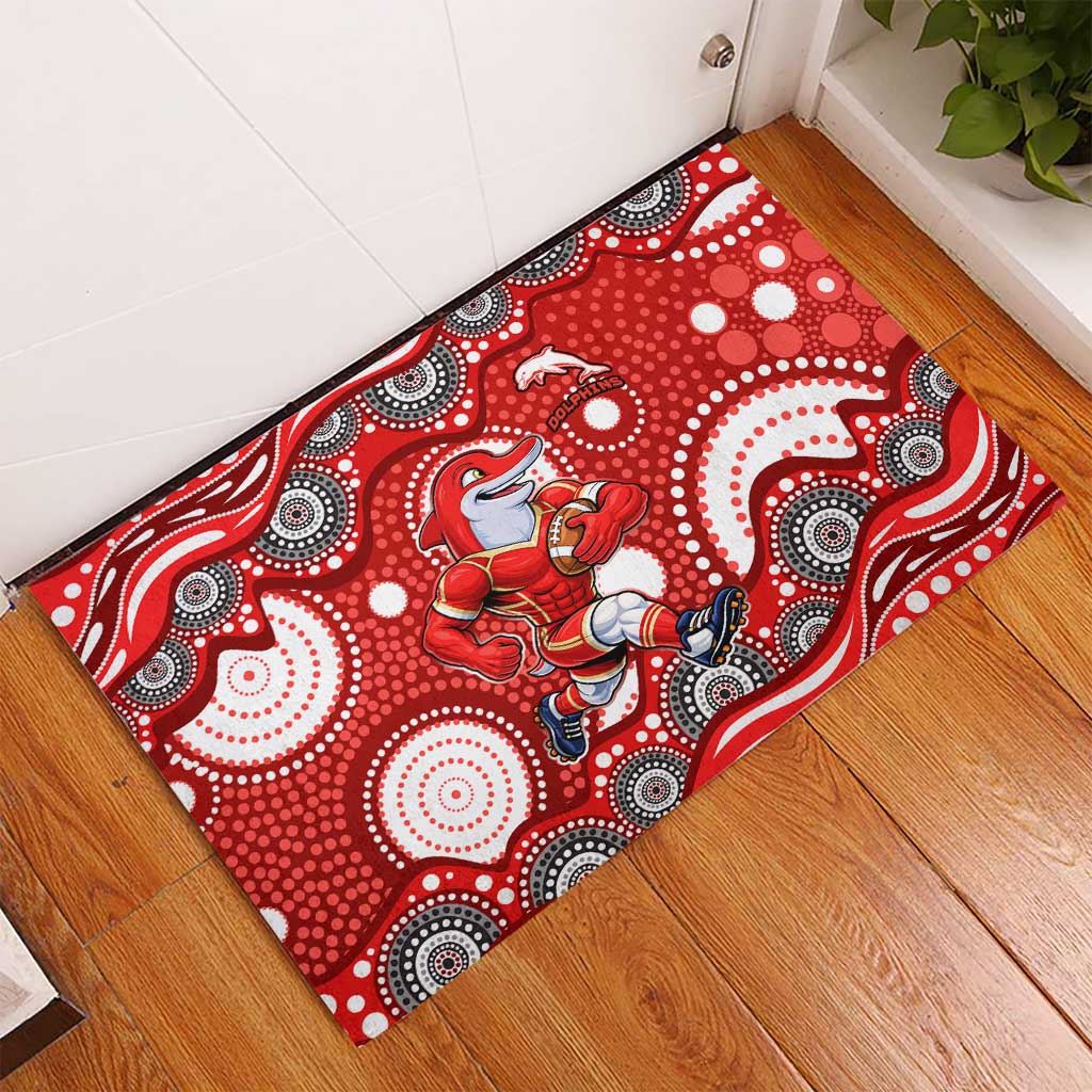 Dolphins Rubber Doormat Aboriginal Dot Pattern - Rugby Mascot Heritage Pride