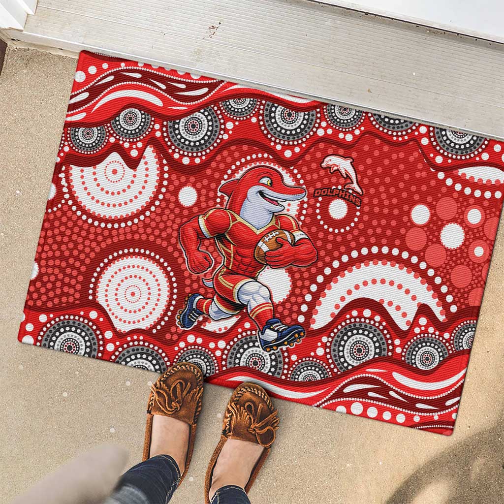 Dolphins Rubber Doormat Aboriginal Dot Pattern - Rugby Mascot Heritage Pride