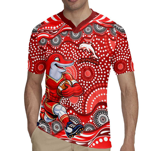 Dolphins Rugby Jersey Aboriginal Dot Pattern - Rugby Mascot Heritage Pride