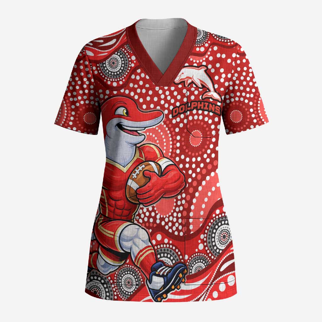 Dolphins Scrub Top Aboriginal Dot Pattern - Rugby Mascot Heritage Pride
