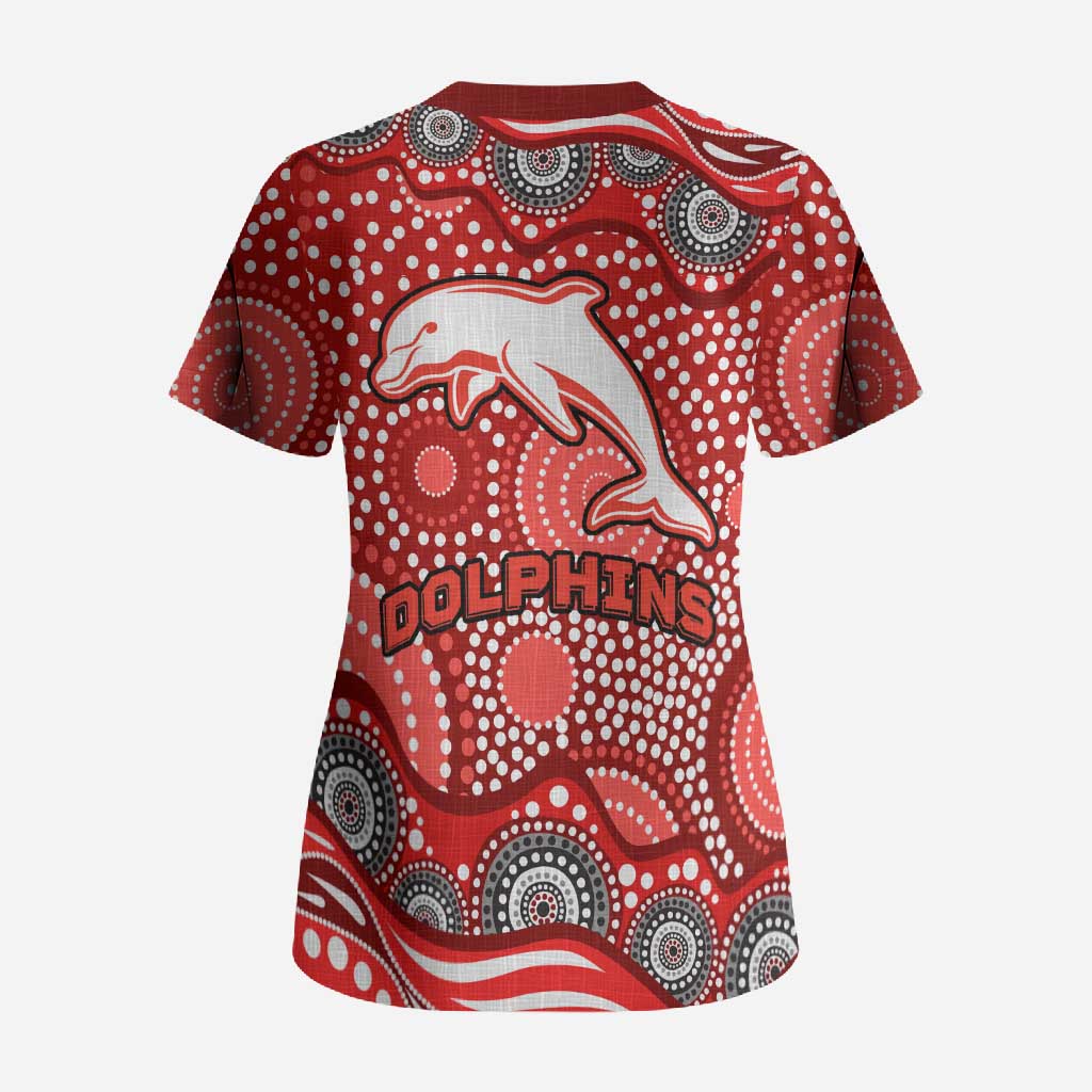 Dolphins Scrub Top Aboriginal Dot Pattern - Rugby Mascot Heritage Pride