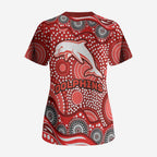 Dolphins Scrub Top Aboriginal Dot Pattern - Rugby Mascot Heritage Pride