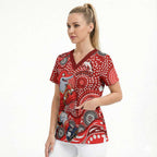 Dolphins Scrub Top Aboriginal Dot Pattern - Rugby Mascot Heritage Pride