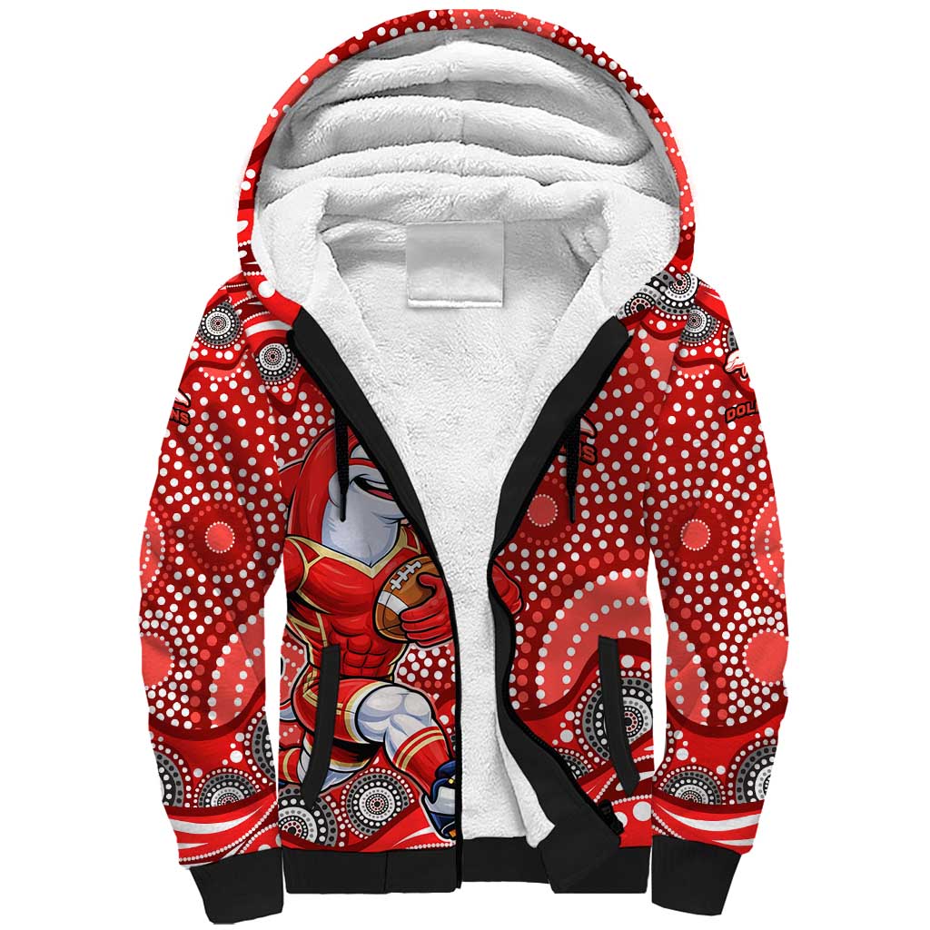 Dolphins Sherpa Hoodie Aboriginal Dot Pattern - Rugby Mascot Heritage Pride