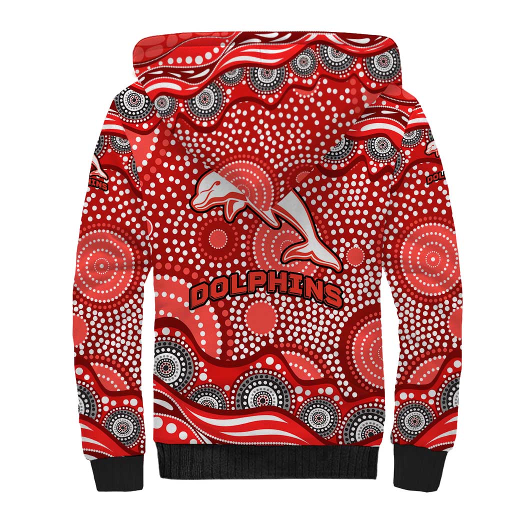 Dolphins Sherpa Hoodie Aboriginal Dot Pattern - Rugby Mascot Heritage Pride