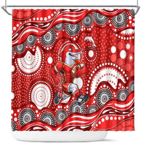 Dolphins Shower Curtain Aboriginal Dot Pattern - Rugby Mascot Heritage Pride