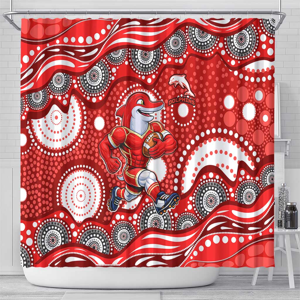 Dolphins Shower Curtain Aboriginal Dot Pattern - Rugby Mascot Heritage Pride