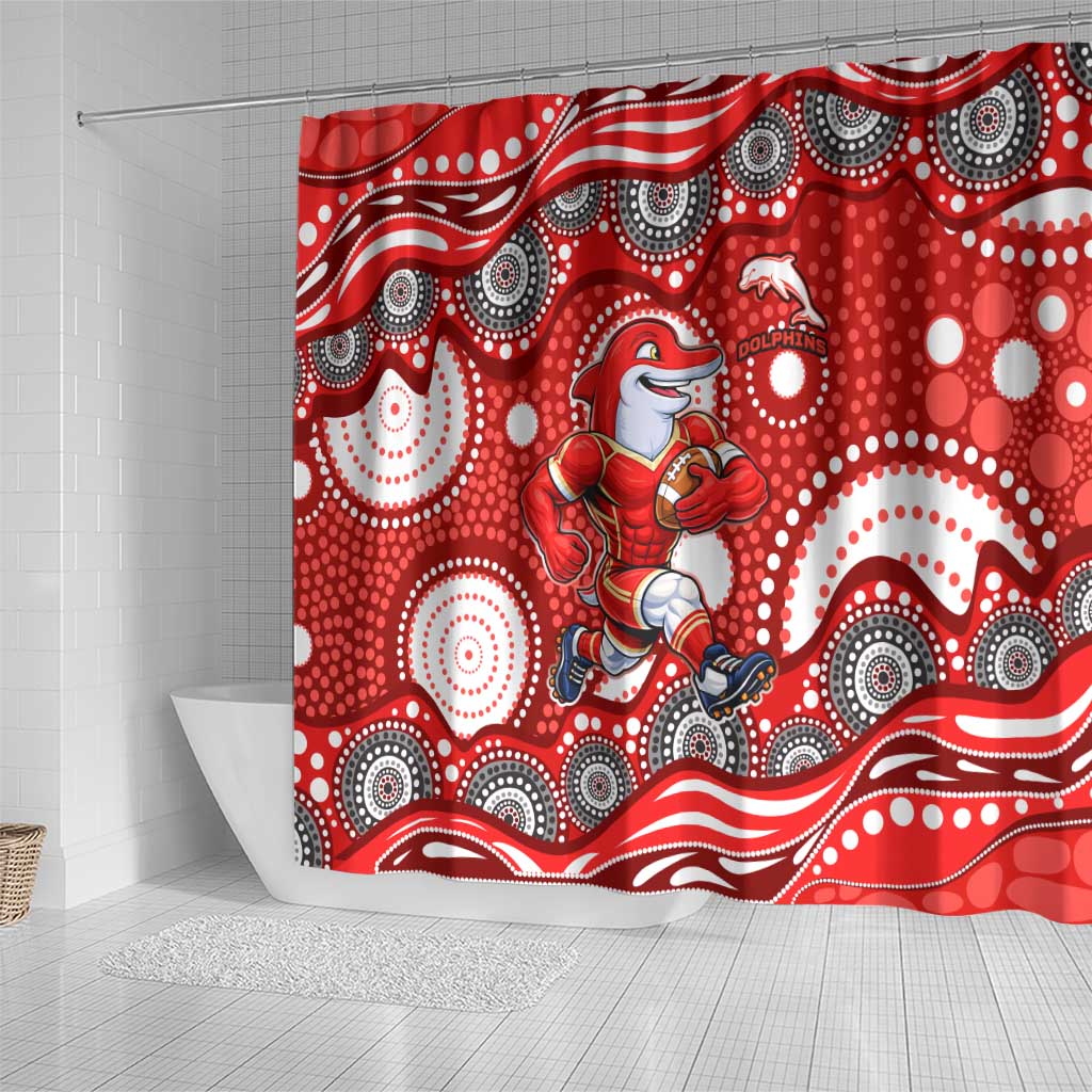 Dolphins Shower Curtain Aboriginal Dot Pattern - Rugby Mascot Heritage Pride