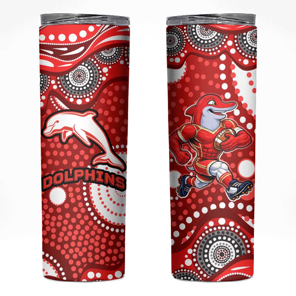 Dolphins Skinny Tumbler Aboriginal Dot Pattern - Rugby Mascot Heritage Pride
