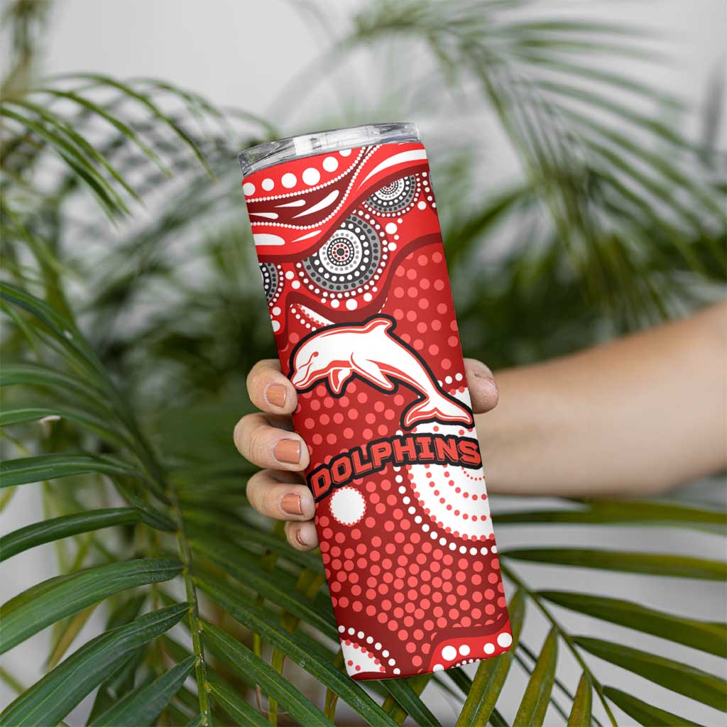 Dolphins Skinny Tumbler Aboriginal Dot Pattern - Rugby Mascot Heritage Pride