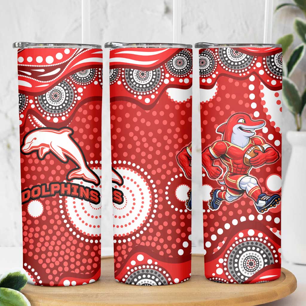 Dolphins Skinny Tumbler Aboriginal Dot Pattern - Rugby Mascot Heritage Pride