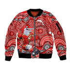 Dolphins Sleeve Zip Bomber Jacket Aboriginal Dot Pattern - Rugby Mascot Heritage Pride