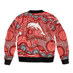Dolphins Sleeve Zip Bomber Jacket Aboriginal Dot Pattern - Rugby Mascot Heritage Pride