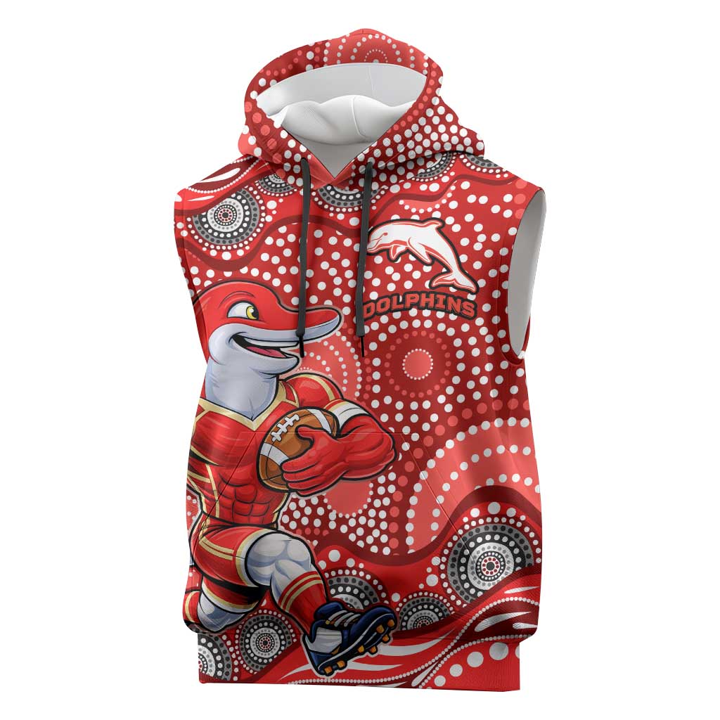 Dolphins Sleeveless Hoodie Aboriginal Dot Pattern - Rugby Mascot Heritage Pride
