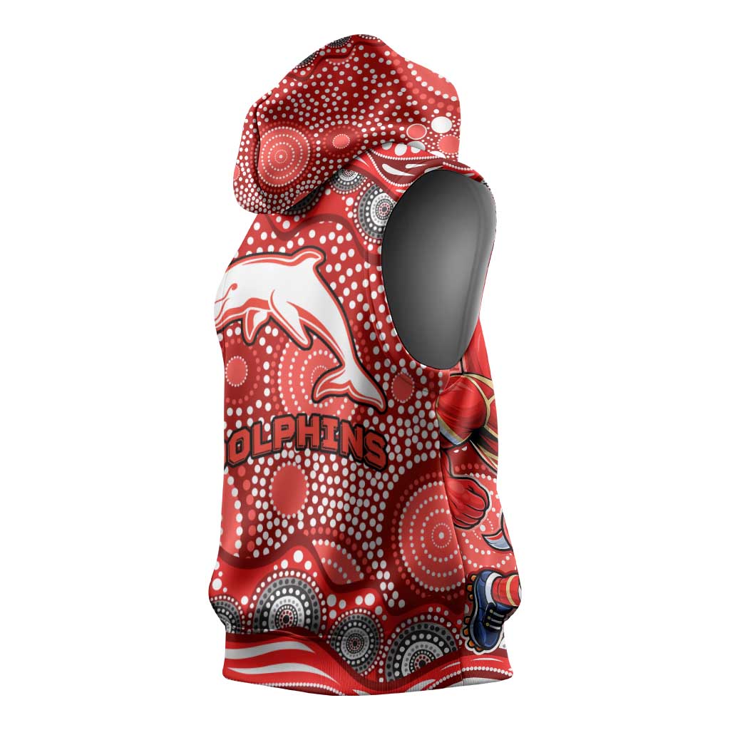 Dolphins Sleeveless Hoodie Aboriginal Dot Pattern - Rugby Mascot Heritage Pride