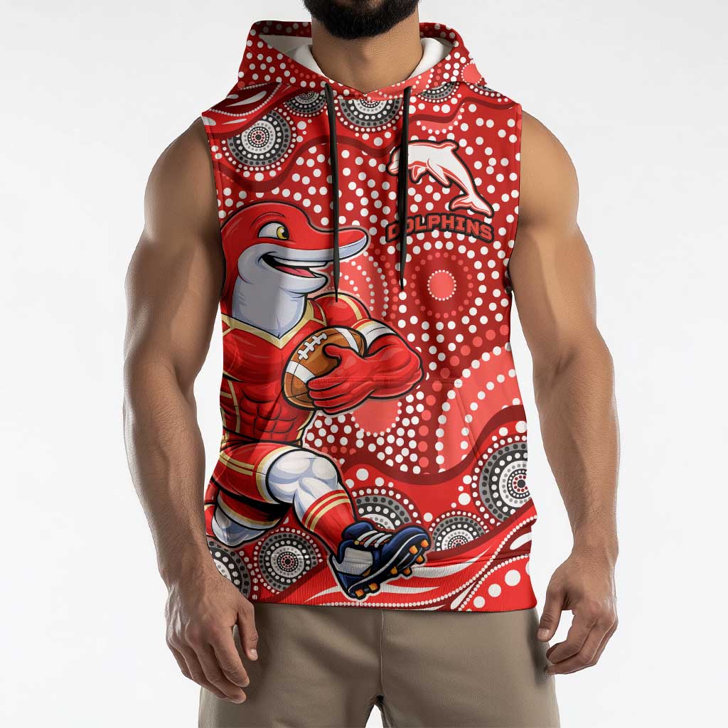 Dolphins Sleeveless Hoodie Aboriginal Dot Pattern - Rugby Mascot Heritage Pride