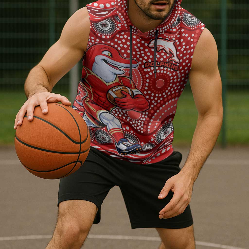 Dolphins Sleeveless Hoodie Aboriginal Dot Pattern - Rugby Mascot Heritage Pride