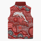 Dolphins Sleeveless Puffer Jacket Aboriginal Dot Pattern - Rugby Mascot Heritage Pride