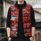 Dolphins Sleeveless Puffer Jacket Aboriginal Dot Pattern - Rugby Mascot Heritage Pride