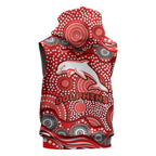 Dolphins Sleeveless Zip Hoodie Aboriginal Dot Pattern - Rugby Mascot Heritage Pride
