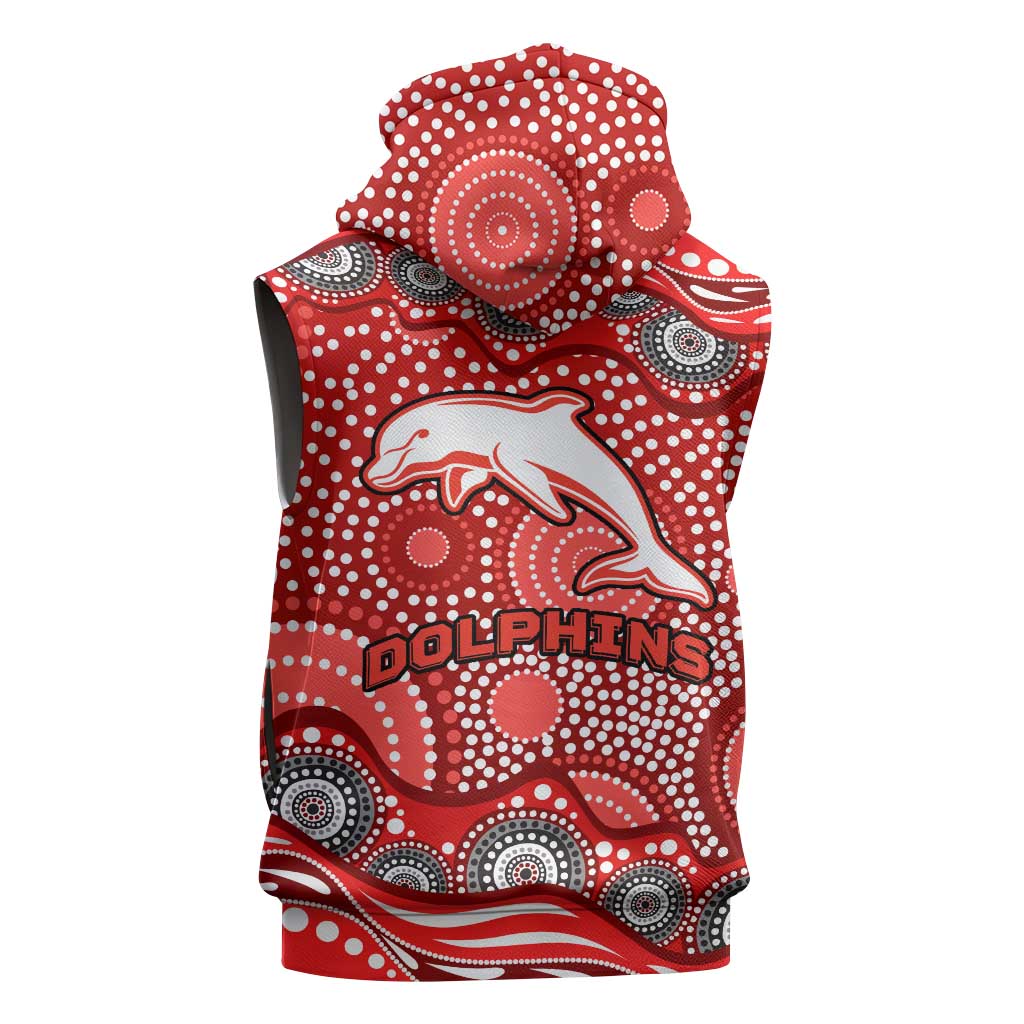 Dolphins Sleeveless Zip Hoodie Aboriginal Dot Pattern - Rugby Mascot Heritage Pride