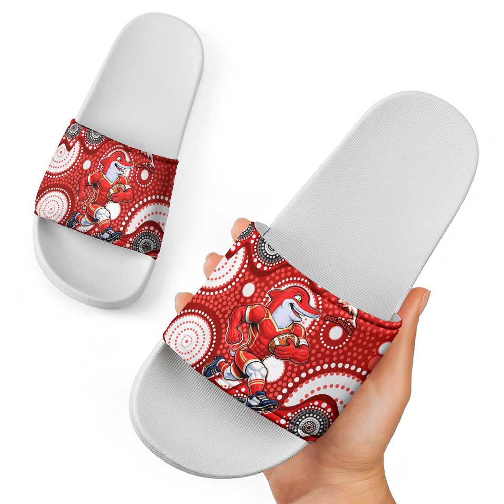 Dolphins Slide Sandals Aboriginal Dot Pattern - Rugby Mascot Heritage Pride