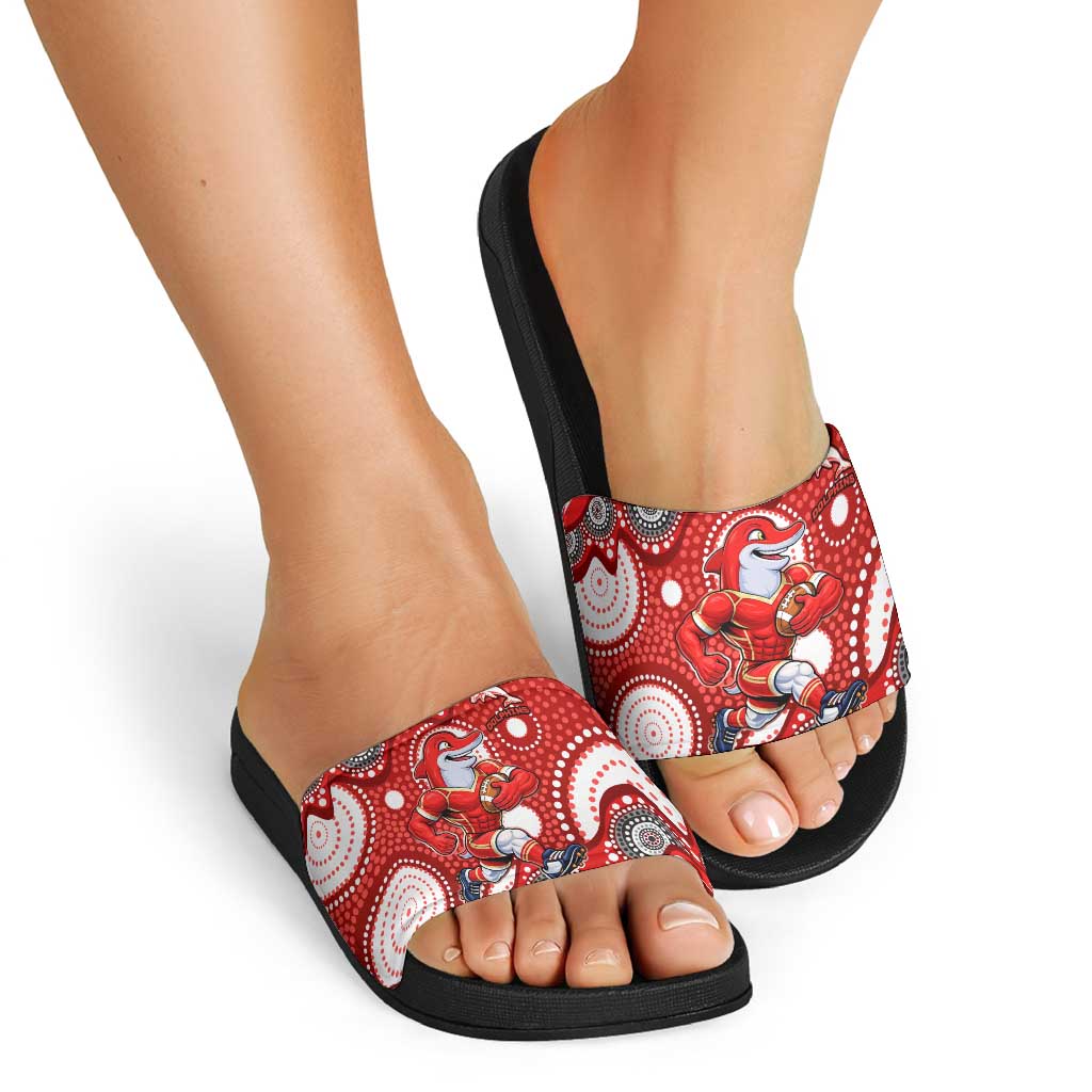 Dolphins Slide Sandals Aboriginal Dot Pattern - Rugby Mascot Heritage Pride
