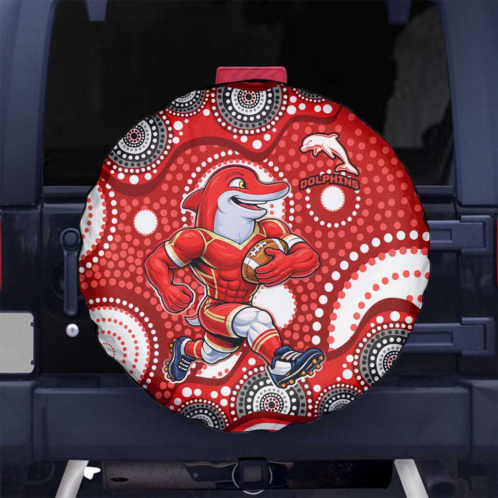 Dolphins Spare Tire Cover Aboriginal Dot Pattern - Rugby Mascot Heritage Pride