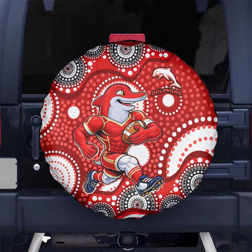 Dolphins Spare Tire Cover Aboriginal Dot Pattern - Rugby Mascot Heritage Pride