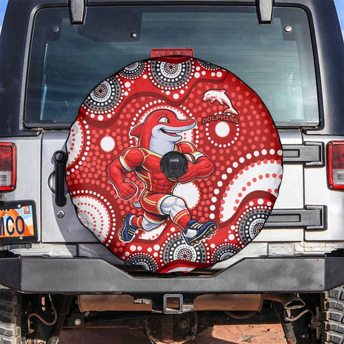 Dolphins Spare Tire Cover Aboriginal Dot Pattern - Rugby Mascot Heritage Pride