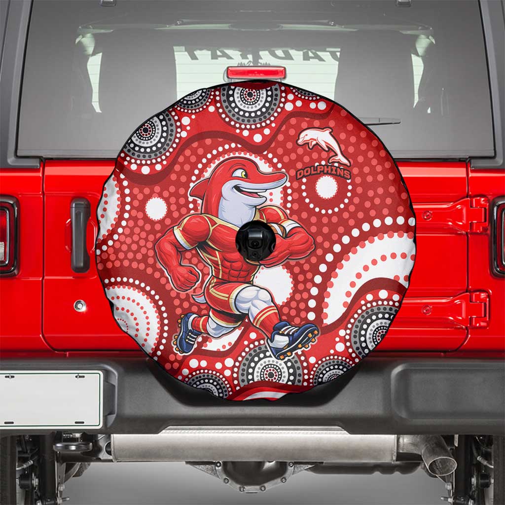 Dolphins Spare Tire Cover Aboriginal Dot Pattern - Rugby Mascot Heritage Pride