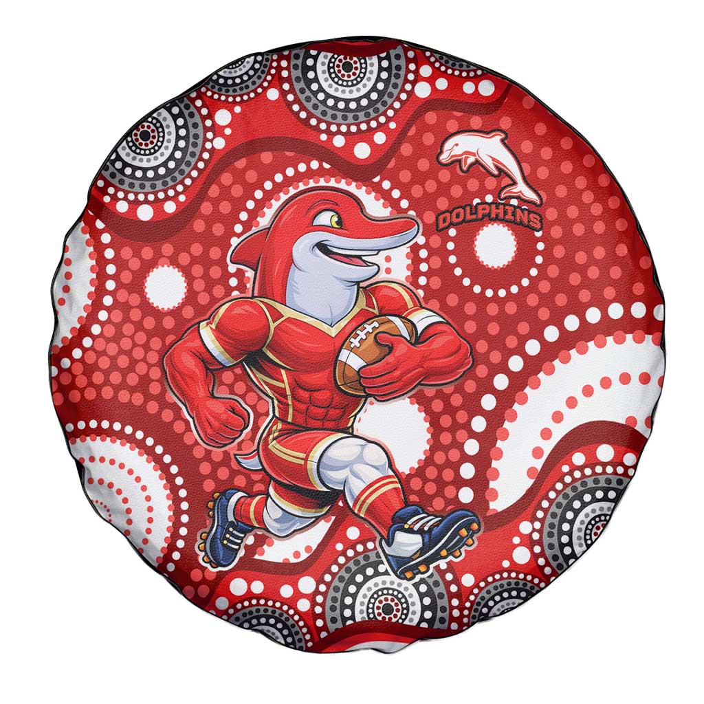 Dolphins Spare Tire Cover Aboriginal Dot Pattern - Rugby Mascot Heritage Pride