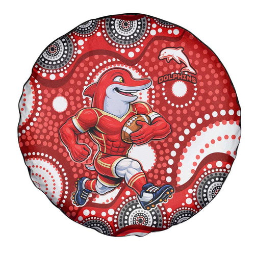 Dolphins Spare Tire Cover Aboriginal Dot Pattern - Rugby Mascot Heritage Pride