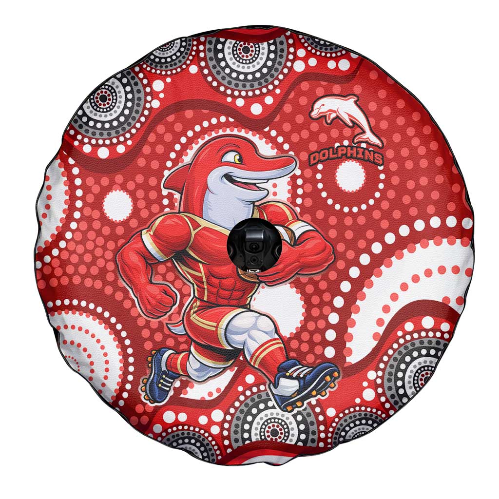 Dolphins Spare Tire Cover Aboriginal Dot Pattern - Rugby Mascot Heritage Pride