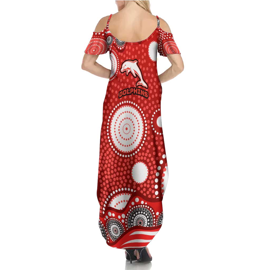 Dolphins Summer Maxi Dress Aboriginal Dot Pattern - Rugby Mascot Heritage Pride