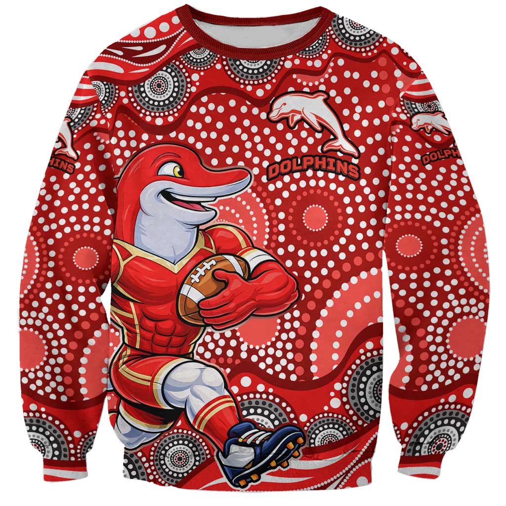 Dolphins Sweatshirt Aboriginal Dot Pattern - Rugby Mascot Heritage Pride