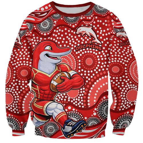 Dolphins Sweatshirt Aboriginal Dot Pattern - Rugby Mascot Heritage Pride