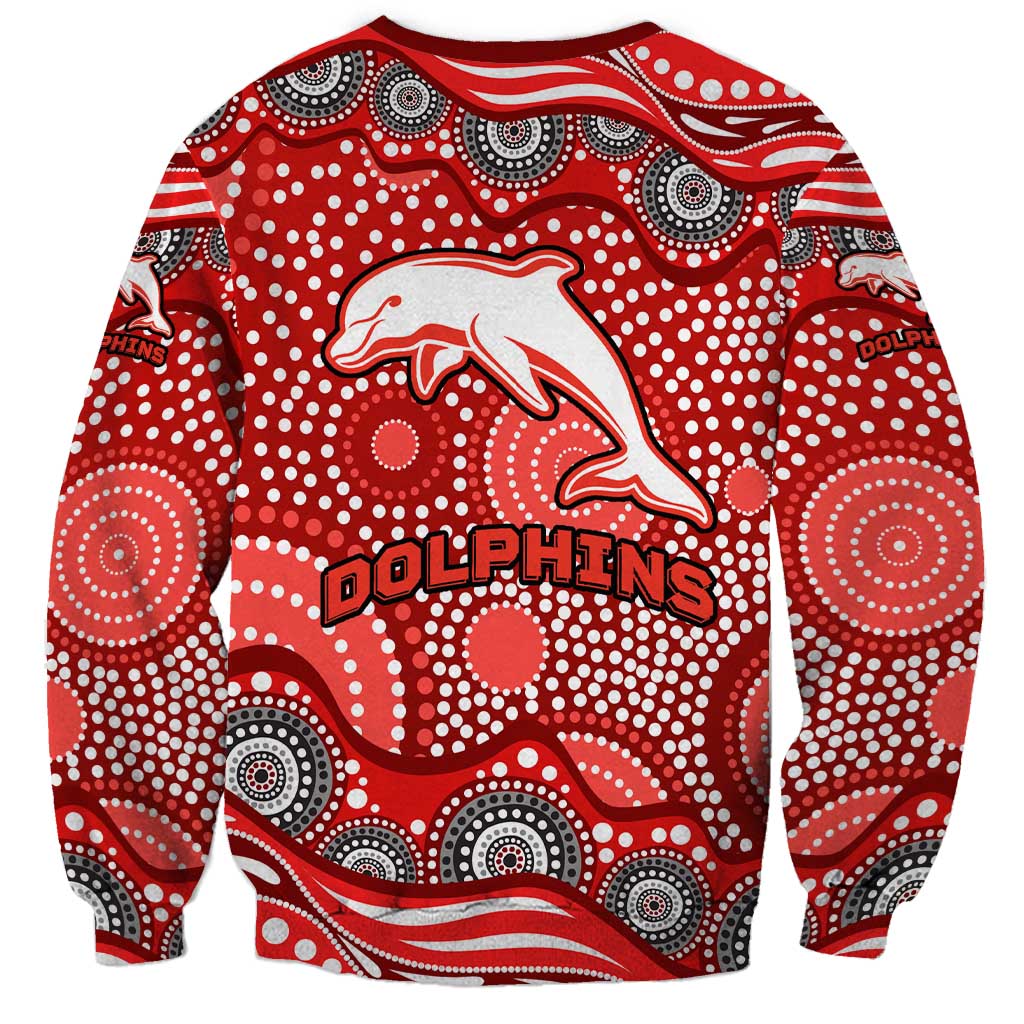 Dolphins Sweatshirt Aboriginal Dot Pattern - Rugby Mascot Heritage Pride
