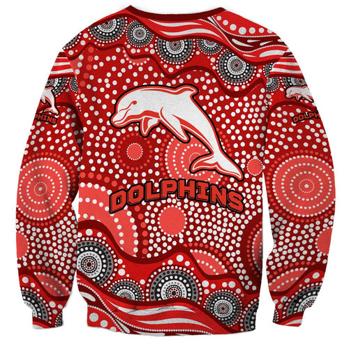 Dolphins Sweatshirt Aboriginal Dot Pattern - Rugby Mascot Heritage Pride