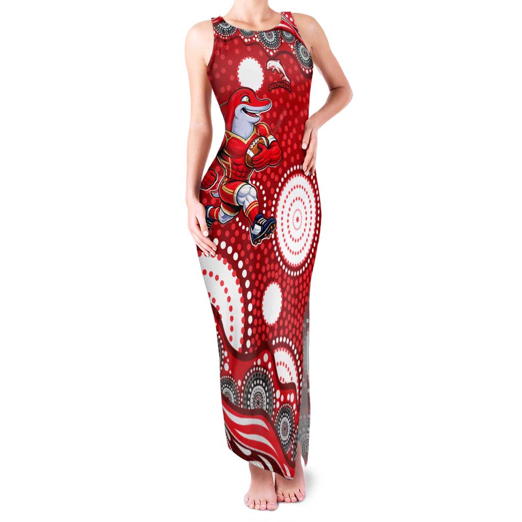 Dolphins Tank Maxi Dress Aboriginal Dot Pattern - Rugby Mascot Heritage Pride