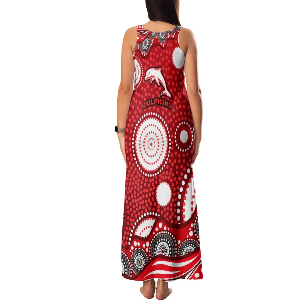 Dolphins Tank Maxi Dress Aboriginal Dot Pattern - Rugby Mascot Heritage Pride