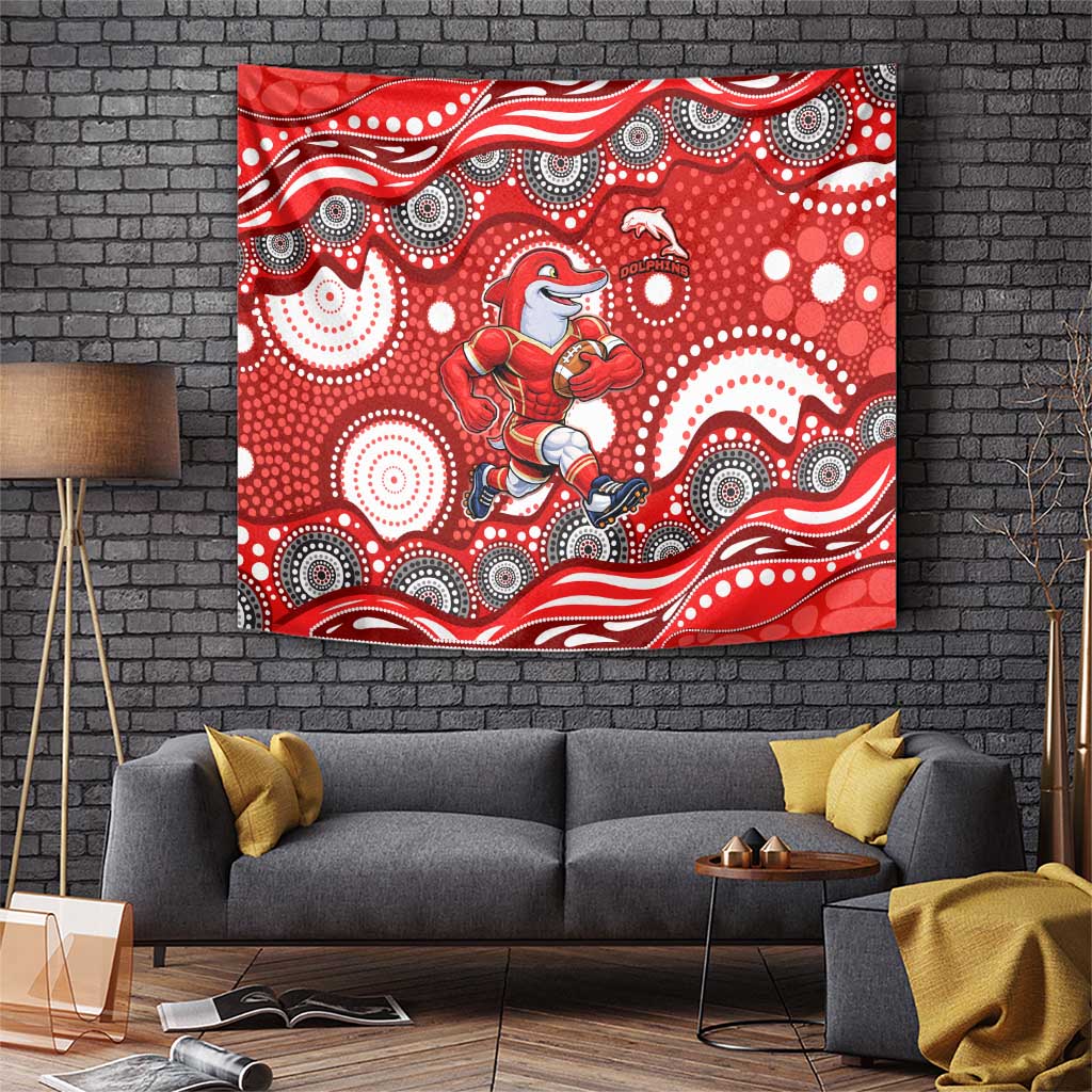 Dolphins Tapestry Aboriginal Dot Pattern - Rugby Mascot Heritage Pride