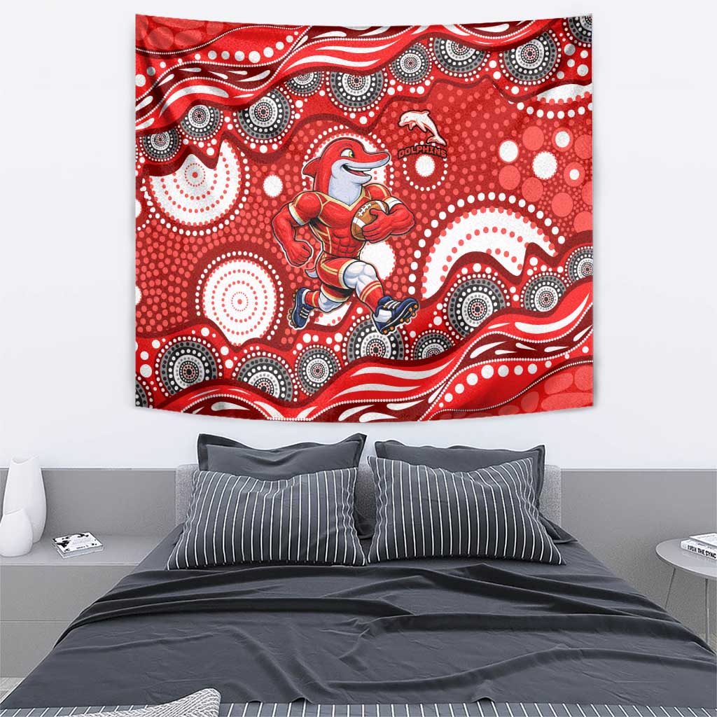 Dolphins Tapestry Aboriginal Dot Pattern - Rugby Mascot Heritage Pride